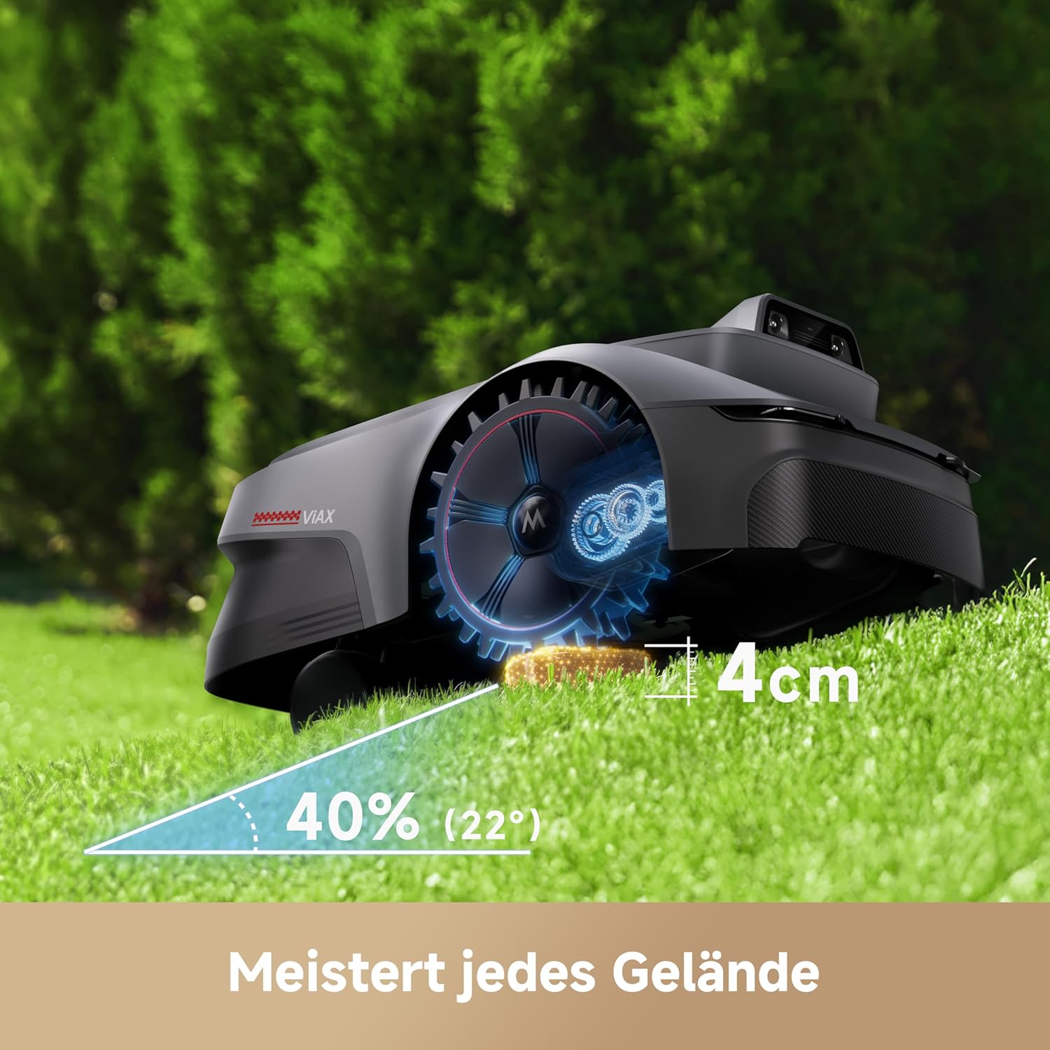 MOVA ViAX 250 Robotic Lawnmower Without Boundary Cable, Reception 250 m², AI-Assisted Car Mapping, U-shaped Tracks, Obstacle Avoidance Dual Vision, Better Edge Cut, for Complex Terrain, App Control
