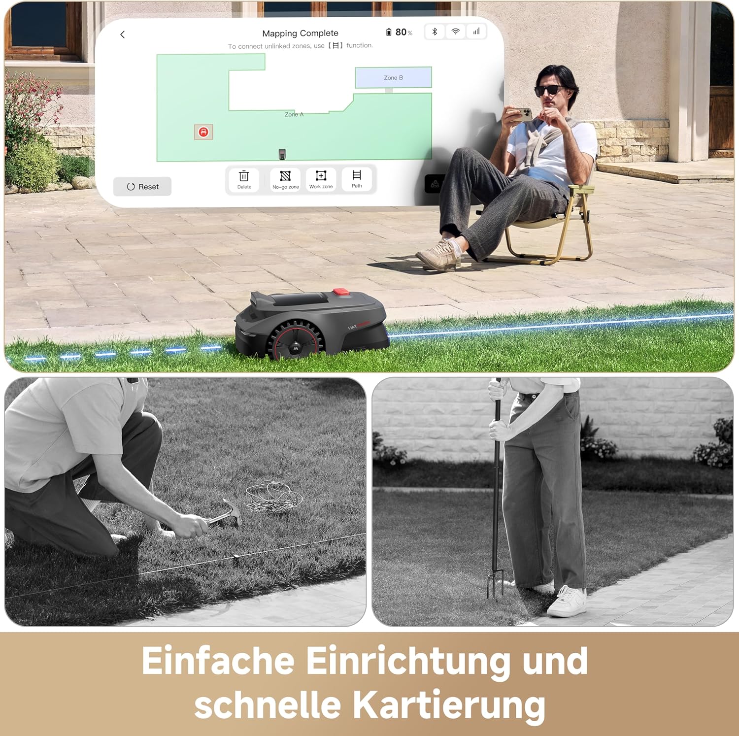MOVA ViAX 250 Robotic Lawnmower Without Boundary Cable, Reception 250 m², AI-Assisted Car Mapping, U-shaped Tracks, Obstacle Avoidance Dual Vision, Better Edge Cut, for Complex Terrain, App Control